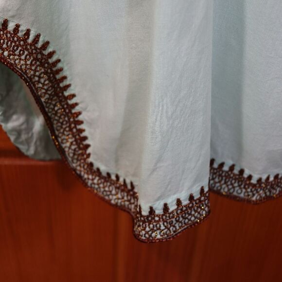 Soft Surroundings Light Blue Blouse with Brown Detailing Boho Hippie Embroidered - Picture 10 of 15